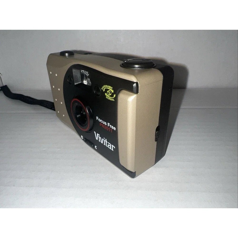 Vintage Vivitar PN2011 Focus Free 35mm Film Point & Shoot Gold Camera Panoramic